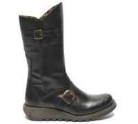 Fly London Femmes Noir MES 2 Bottes Talon Wedge Boucle Mi-Mollet Cuir Zip
