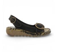 Fly London Femmes TRAM723FLY Sandales À Talons Wedge Casual Noires En Cuir