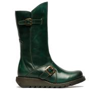 Fly London Femmes Vert Mes 2 Bottes Compensé Talon Boucle mi-Mollet Cuir Zip