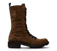 Fly London NOLE176 Bottines Combat Marron Cuir Suédé Lacets Fermeture Éclair