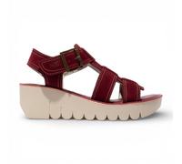 Fly London Sandales Compensées En Cuir Berry Rouge Mousse