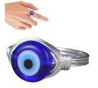 Fly Mauvais œil enroulé Fil, Bague Oeil Démon pour Femme, Argent plaqué Or Fil enroulé Turc Bleu Oeil Verre Perle Anneau pour Femme mâle Protection Chanceux Bijoux Petite Amie