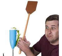 Fly Swatter Fly Swat avec Long Manche en Bois | Catcher Wasp Swatter pour Une Utilisation en intérieur | Tête en Cuir synthétique | Poignée en Bois de hêtre | Manuel | Design léger et