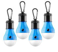 FLY2SKY Lot de 4 lampes de tente portables à LED bleues avec crochet - Lumières d'urgence - Lampes de camping - Lanternes de camping - Équipement pour camping, randonnée, pêche, panne