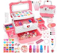 Flybay Maquillage Enfant Fille, Lavable Coffret Maquillage Enfant Jouet, Jouet avec Collier et Pince à Cheveux, Cadeau de Noël Anniversaire Halloween pour Filles 3 4 5 6 7 8 9+ Ans