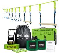 flybold Parcours d'obstacles pour Enfants | Kit de Slackline Ninja Warrior avec 8 Obstacles réglables | Cliquet à Double engrenage pour Plus de sécurité | Excellent équipement d'entraînement de Ligne