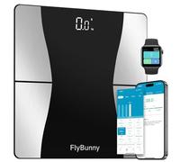 FlyBunny Pèse-personne impédancemètre Bluetooth avec application - Balance connectée jusqu’à 180 kg, écran numérique, analyse IMC et musculaire, 18 données corporelles