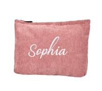 Flycalf Personalized Makeup Bag Travel Cosmetic Corduroy Pink Canvas Embroidery for Women Gift Toiletry Bag Organizer Portable Pouch Size