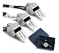 Flycalf Sifflet d'entraîneur personnalisé avec lanière - Sifflet d'arbitre gravé pour basket-ball, football, hockey, volley-ball, en acier inoxydable, son fort et net, texte en métal personnalisé sur
