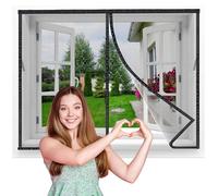 Flycn Moustiquaire Magnétique Fenêtre, 185x110 cm Rideau en Maille, Joint Magnétique de Haut en Bas avec Fermeture Automatique, Maintient l'air frais à l'intérieur Noir