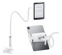 FlyCoco Support de tablette col de cygne avec bras long flexible pour lit, compatible avec iPad Pro Air/iPhone/Kindle Fire/Switch ou autres appareils de 4 à 13", blanc