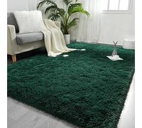 FlyDOIT Grand tapis pelucheux à poils longs pour salon, chambre de fille, chambre d'enfant, dortoir, décoration d'intérieur, 0,9 x 1,5 m, vert foncé