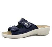 FlyFlot T5B18BLU Tongs pour femme en cuir synthétique blanc, double sangle, semelle intérieure en cuir véritable, turquoise, 39 EU