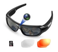 FlyGift 4K 2160P FHD Caméra de sport et d'action, lunettes de soleil avec protection UV400 verres polarisés + lentille jaune clair/éblouissante pour sports de plein air (carte TF 64 Go incluse)