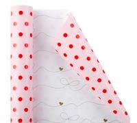 Flyhill Rouleau de papier cadeau réversible à pois rouges - 43,2 cm x 10 m - Motif rangée élégante et cœur - Convient pour une fête prénatale, un mariage, un anniversaire, une fête