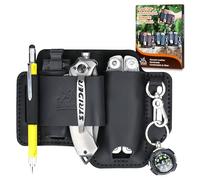 FLYHOMES Étui à outils multifonctions en cuir véritable | Organiseur de ceinture cousu à la main pour Leatherman Surge | Peut contenir un kit d'embouts et une rallonge | Étui de lampe de poche, stylo