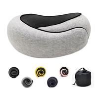 Flyhugz Oreiller Cervical,Oreiller Cervical De Voyage Réglable en Mousse À Mémoire De Forme Oreiller De Soutien du Cou en Coton, Oreiller Cervical Pliable en Forme De U Oreiller De Voyage Ergonomique