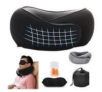Flyhugz Oreiller de voyage en mousse à mémoire de forme pour avion avec masques contour des yeux 3D, bouchons d'oreilles, oreiller en forme de U pour avion, voiture, bureau, dormir debout (noir)