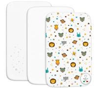FlyIdeas Lot de 3 Draps Housse Bébé en Coton Doux - 2 Draps Housse Élastiqués + 1 Alèse Imperméable - Linge de Lit pour Berceau et Matelas (Jungla, 120x60 cm)