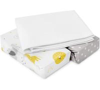 FlyIdeas Lot de 3 Draps Housse Bébé en Coton Doux - 2 Draps Housse Élastiqués + 1 Alèse Imperméable - Linge de Lit pour Berceau et Matelas (Baby Animals, 120x60 cm)