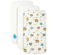 FlyIdeas Lot de 3 Draps Housse Bébé en Coton Doux - 2 Draps Housse Élastiqués + 1 Alèse Imperméable - Linge de Lit pour Berceau et Matelas (Jungla, 75x35 cm)