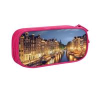 FLYIFE Amsterdam - Grande trousse à crayons avec 2 compartiments avec vue nocturne pour filles, garçons, étudiants, école, bureau, université, noir, rose, Taille unique, Cartable