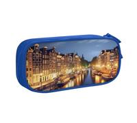 FLYIFE Amsterdam - Grande trousse à crayons avec 2 compartiments avec vue nocturne pour filles, garçons, étudiants, école, bureau, université, noir, bleu, Taille unique, Cartable