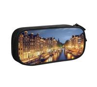 FLYIFE Amsterdam - Grande trousse à crayons avec 2 compartiments avec vue nocturne pour filles, garçons, étudiants, école, bureau, université, noir, Noir , Taille unique, Cartable