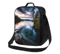 FLYIFE Beau sac à déjeuner isotherme imprimé lac avec bandoulière réglable, sac fourre-tout isotherme portable pour pique-nique/travail/école/voyage