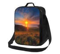 FLYIFE Beau sac à déjeuner isotherme imprimé lever de soleil avec bandoulière réglable, sac fourre-tout isotherme portable pour pique-nique/travail/école/voyage