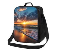 FLYIFE Beau sac à déjeuner isotherme imprimé lever de soleil sur la mer avec bandoulière réglable, sac fourre-tout isotherme portable pour pique-nique/travail/école/voyage