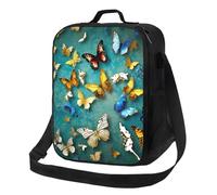 FLYIFE Beau sac à déjeuner isotherme imprimé papillon avec bandoulière réglable, sac fourre-tout isotherme portable pour pique-nique, travail, école, voyage