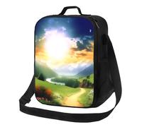 FLYIFE Beau sac à déjeuner isotherme imprimé paysage avec bandoulière réglable, sac fourre-tout isotherme portable pour pique-nique/travail/école/voyage