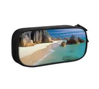 FLYIFE Beautiful Beaches Grande trousse à crayons avec 2 compartiments pour filles, garçons, étudiants, école, bureau, université, noir, Noir , Taille unique, Cartable