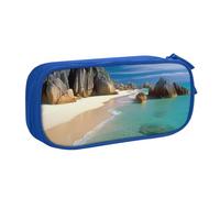 FLYIFE Beautiful Beaches Grande trousse à crayons avec 2 compartiments pour filles, garçons, étudiants, école, bureau, université, noir, bleu, Taille unique, Cartable