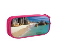 FLYIFE Beautiful Beaches Grande trousse à crayons avec 2 compartiments pour filles, garçons, étudiants, école, bureau, université, noir, rose, Taille unique, Cartable