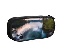 FLYIFE Beautiful Lake Grande trousse à crayons avec 2 compartiments pour filles, garçons, étudiants, école, bureau, université, noir, Noir , Taille unique, Cartable