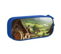 FLYIFE Beautiful Village Grande trousse à crayons avec 2 compartiments pour filles, garçons, étudiants, école, bureau, université, noir, bleu, Taille unique, Cartable