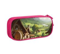 FLYIFE Beautiful Village Grande trousse à crayons avec 2 compartiments pour filles, garçons, étudiants, école, bureau, université, noir, rose, Taille unique, Cartable