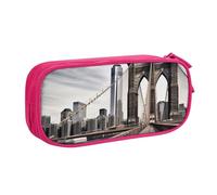 FLYIFE Brooklyn Bridge Grande trousse à crayons avec 2 compartiments pour filles, garçons, étudiants, école, bureau, université, noir, rose, Taille unique, Cartable