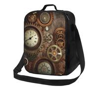 FLYIFE Clocks and Gears Sac à déjeuner isotherme avec bandoulière réglable, sac fourre-tout isotherme portable pour pique-nique/travail/école/voyage