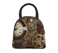 FLYIFE Clocks and Gears Sac à déjeuner isotherme imprimé résistant à l'eau pour travail/école/extérieur/pique-nique Noir