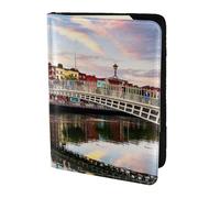FLYIFE Dublin Irlande Ha Penny Bridge Sunset River Paysage imprimé passeport Housse de passeport en cuir pour homme et femme 14 cm, Noir , Taille unique