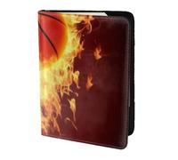 FLYIFE Étui de passeport en cuir avec imprimé ballon de basket sur le feu - 14 cm - Pour homme et femme, Noir , Taille unique