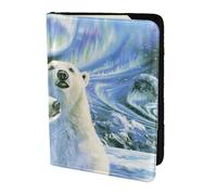 FLYIFE Étui de passeport en cuir avec imprimé ours polaires aurores boréales 14 cm pour homme et femme, Noir , Taille unique