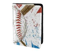 FLYIFE Étui de passeport en cuir dessiné à la main avec battes de baseball et balle de 14 cm - Portefeuille de voyage pour homme et femme, Noir , Taille unique