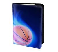 FLYIFE Étui de passeport en cuir imprimé ballon de basket-ball bleu feu de 14 cm pour homme et femme, Noir , Taille unique