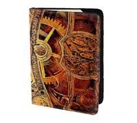 FLYIFE Étui de passeport en cuir imprimé engrenages steampunk cool de 14 cm pour homme et femme, Noir , Taille unique