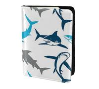FLYIFE Étui de passeport en cuir imprimé requins de 14 cm pour homme et femme, Noir , Taille unique
