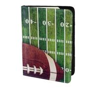 FLYIFE Étui de passeport en cuir imprimé terrain de football américain et ballon de football américain de 14 cm pour homme et femme, Noir , Taille unique